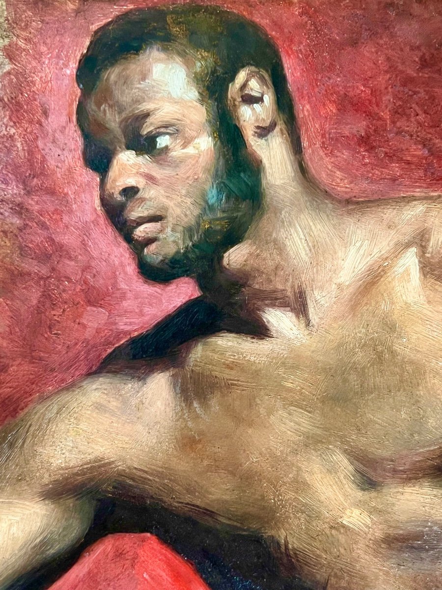 19th Century English Oil On Paper Study Of A Male Nude-photo-3