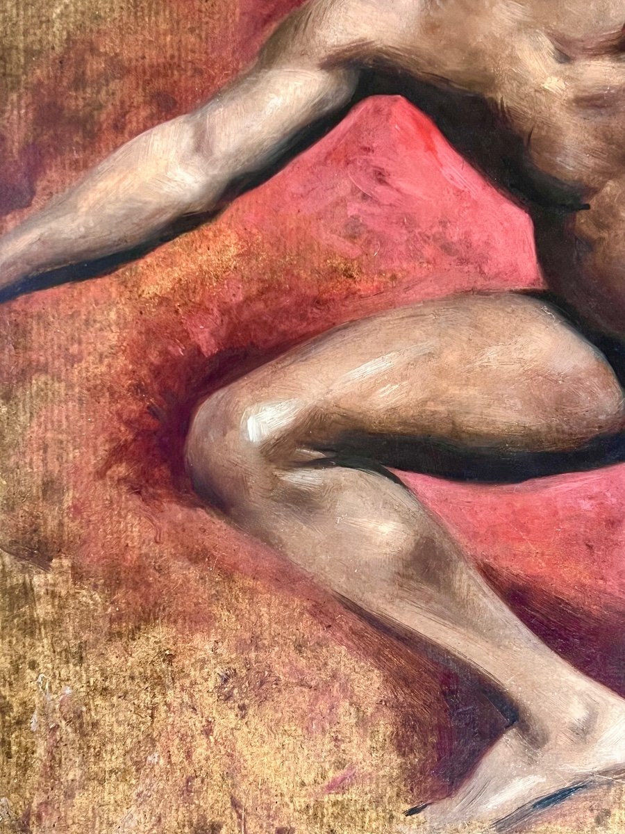 19th Century English Oil On Paper Study Of A Male Nude-photo-6