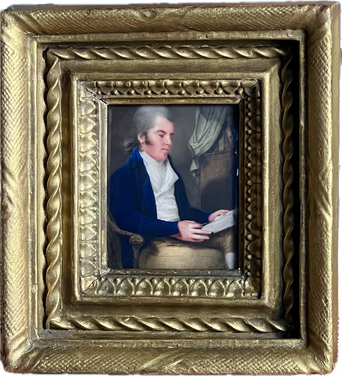 Miniature Portrait Of A Gentleman In His Library, Late 18th Century-photo-1