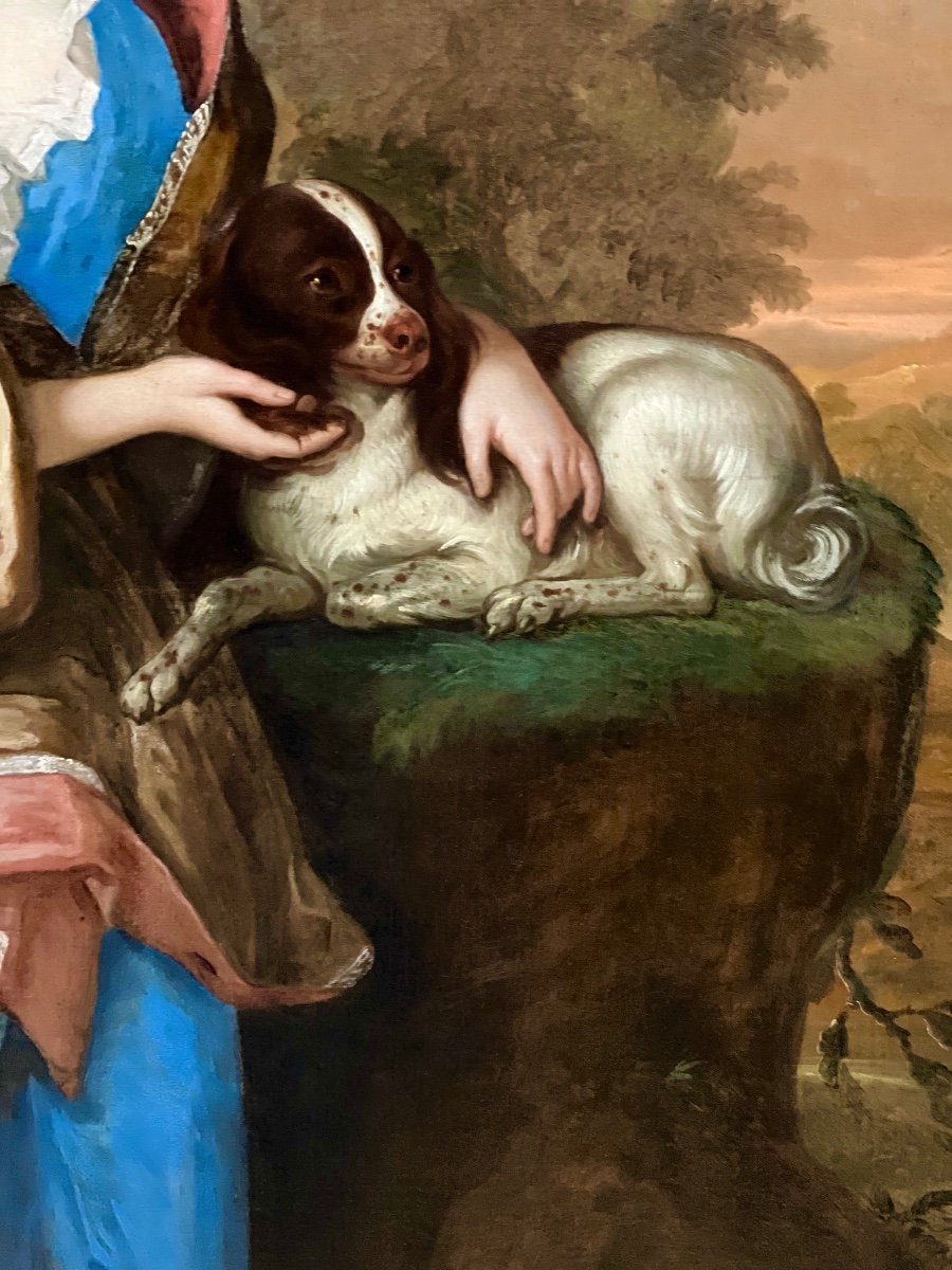 Portrait d'Une Jeune Fille Avec Son Spaniel - Attribué à Robert Byng (1666-1720.)-photo-2