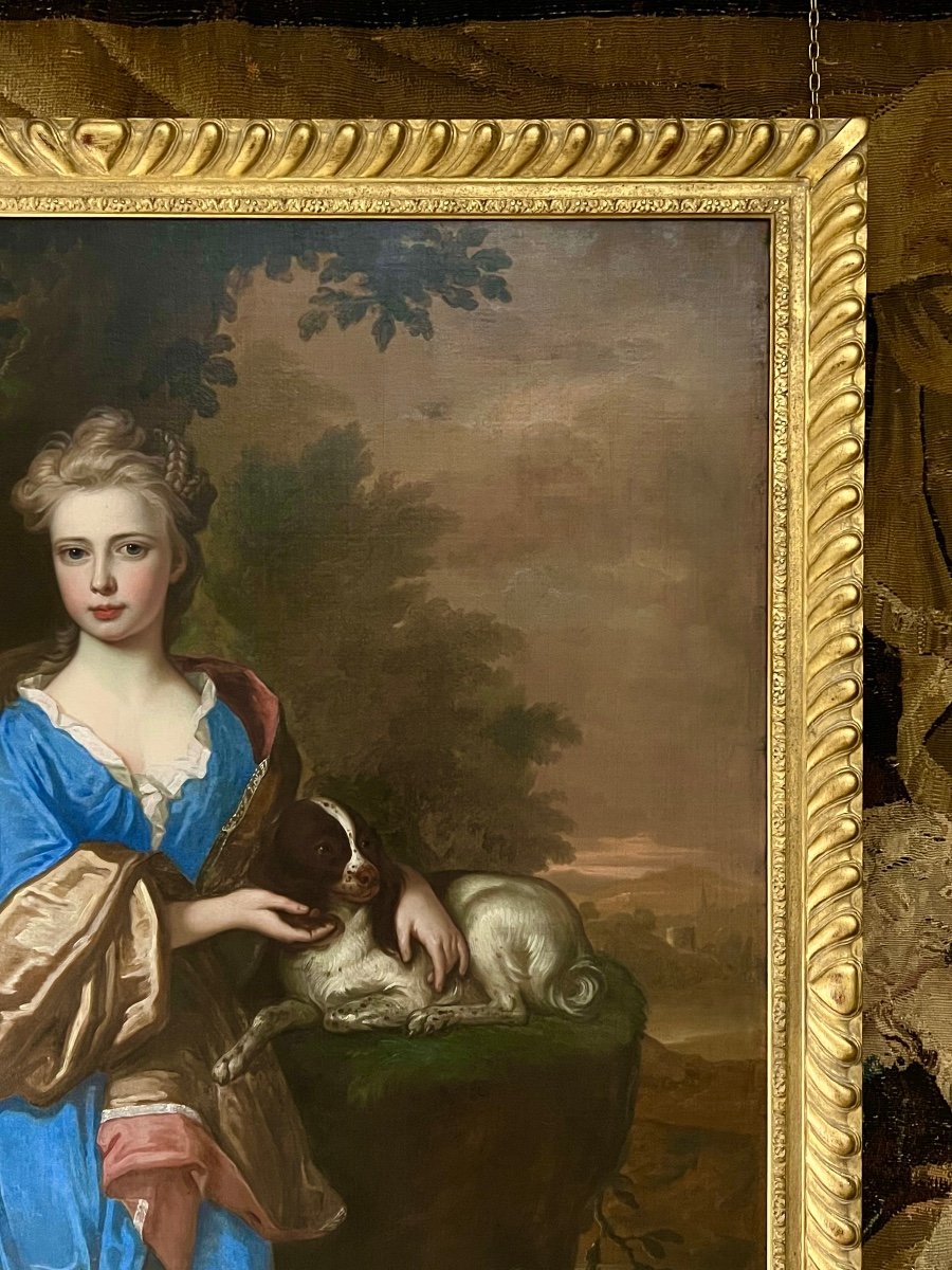 Portrait Of A Young Girl With Her Spaniel - Attributed To Robert Byng (1666-1720.)-photo-3