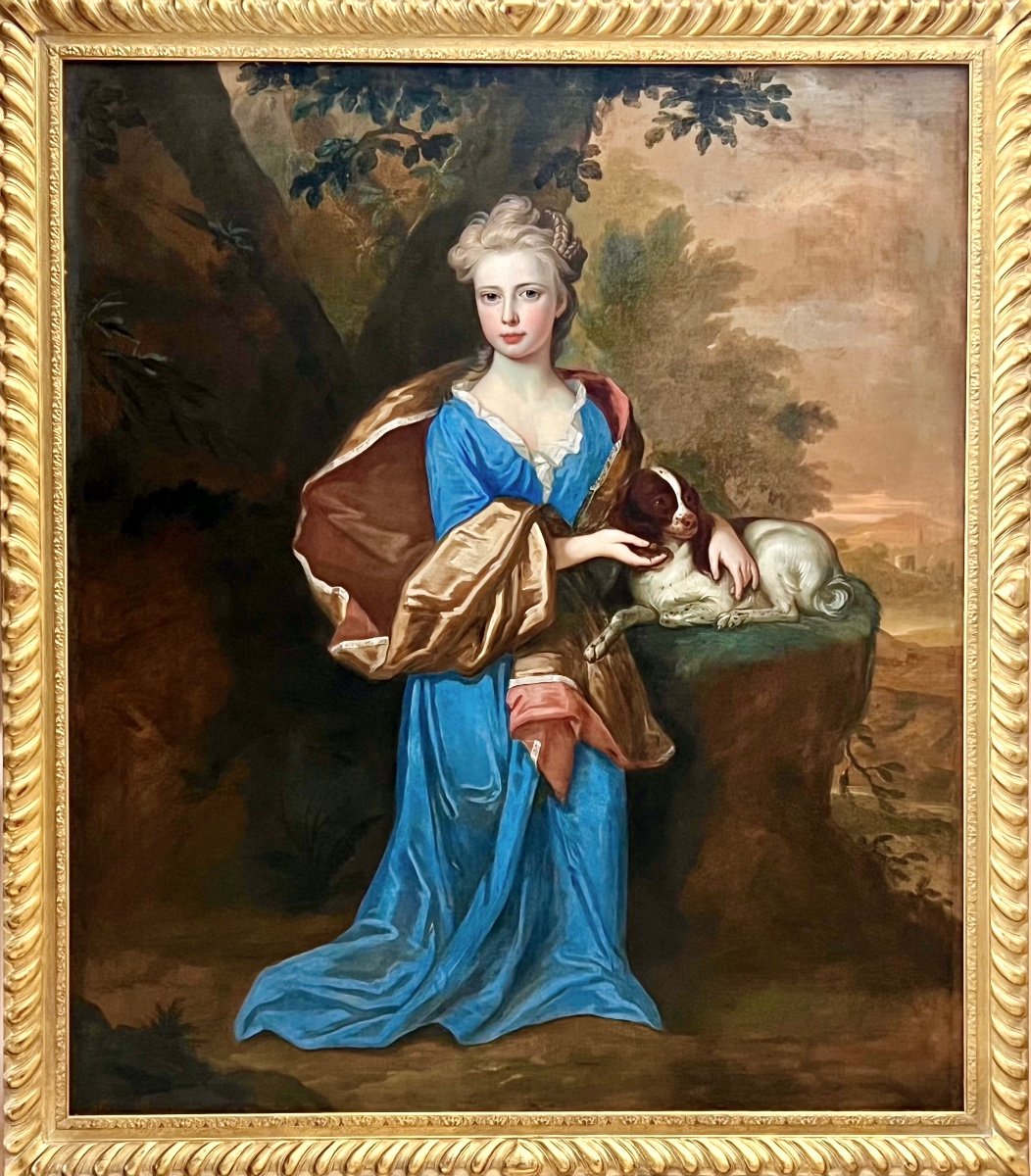 Portrait Of A Young Girl With Her Spaniel - Attributed To Robert Byng (1666-1720.)