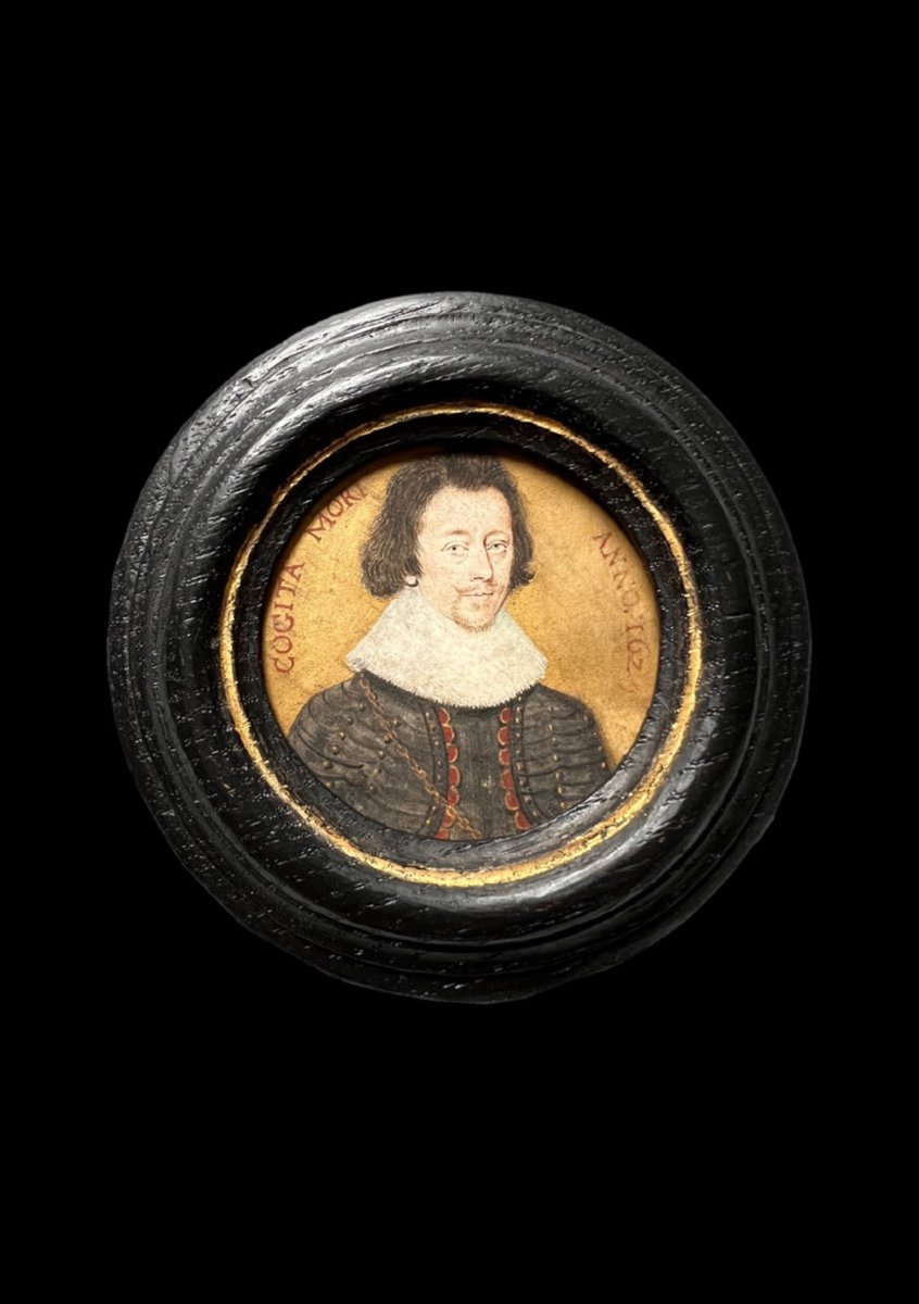 17th Century Watercolor On Velumn Portrait Of John Hunt (d.1625), Attributed To John Hoskins