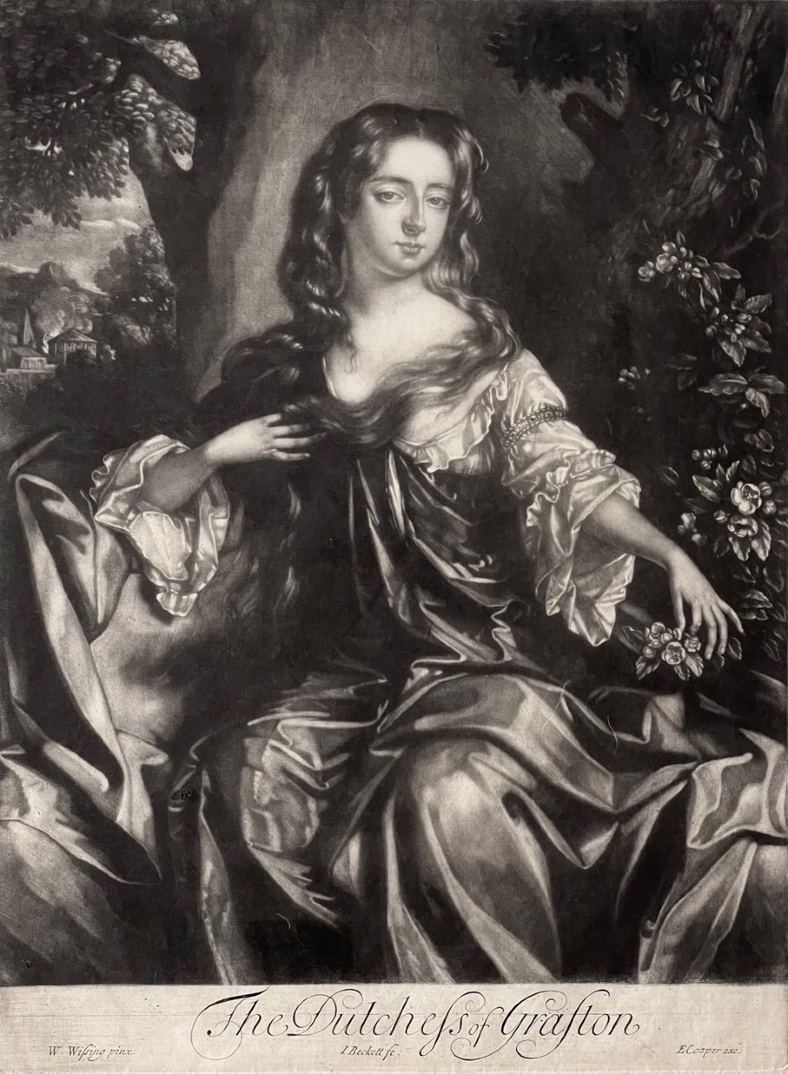 Mezzotint Portrait Of The Duchess Of Grafton - By Isaac Beckett After William Wissing.