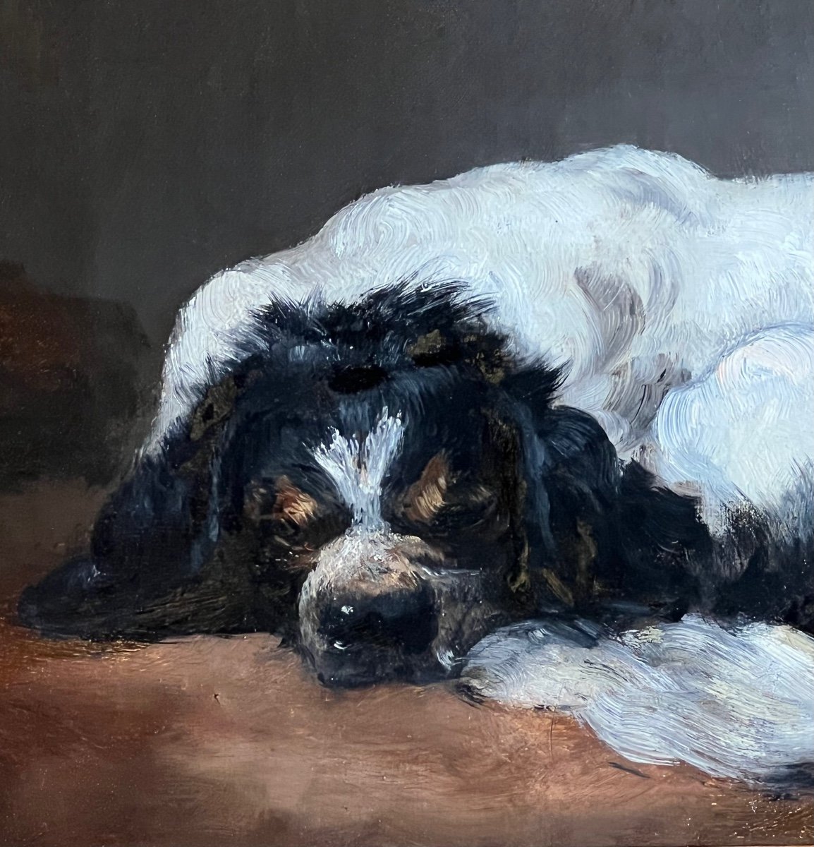 Study Of A Sleeping Spaniel - Attributed To Sir Edwin Henry Landseer (1802-1873)-photo-3