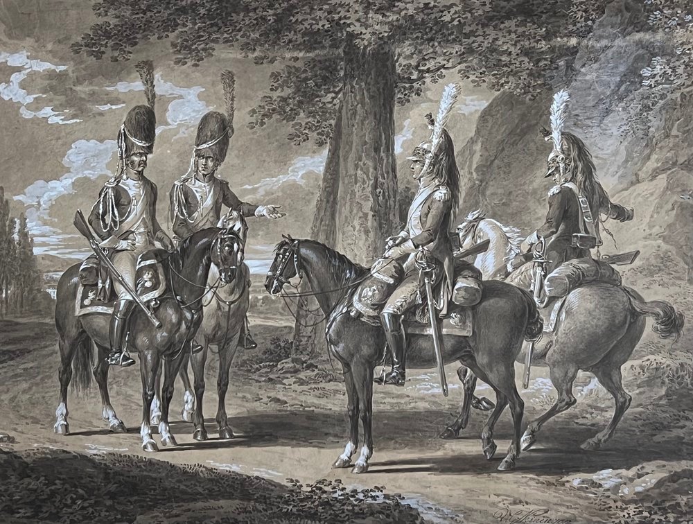 Four French Horsemen In A Clearing C.1810 - Vincenz Georg Kininger (1767-1851)-photo-1