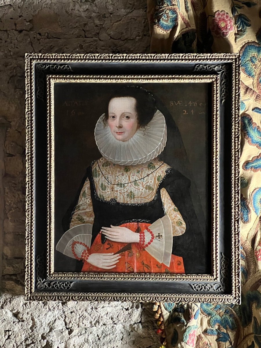 17th Century English School - Portrait Of A Woman Dated 1624-photo-3