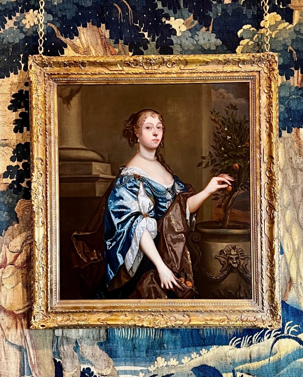 Portrait d'Une Dame Cueillant Des Oranges Vers 1655 - Cercle De Sir Peter Lely-photo-2