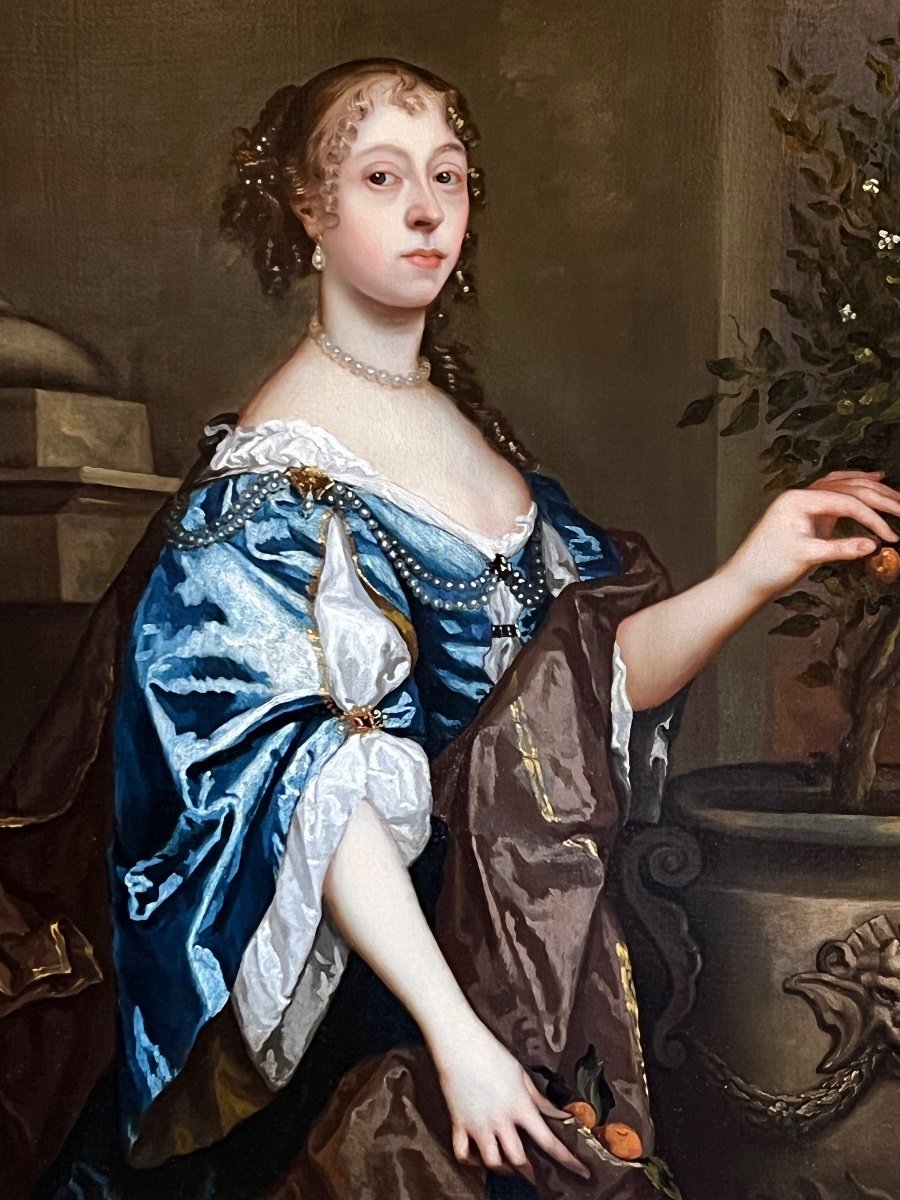 Portrait d'Une Dame Cueillant Des Oranges Vers 1655 - Cercle De Sir Peter Lely-photo-1