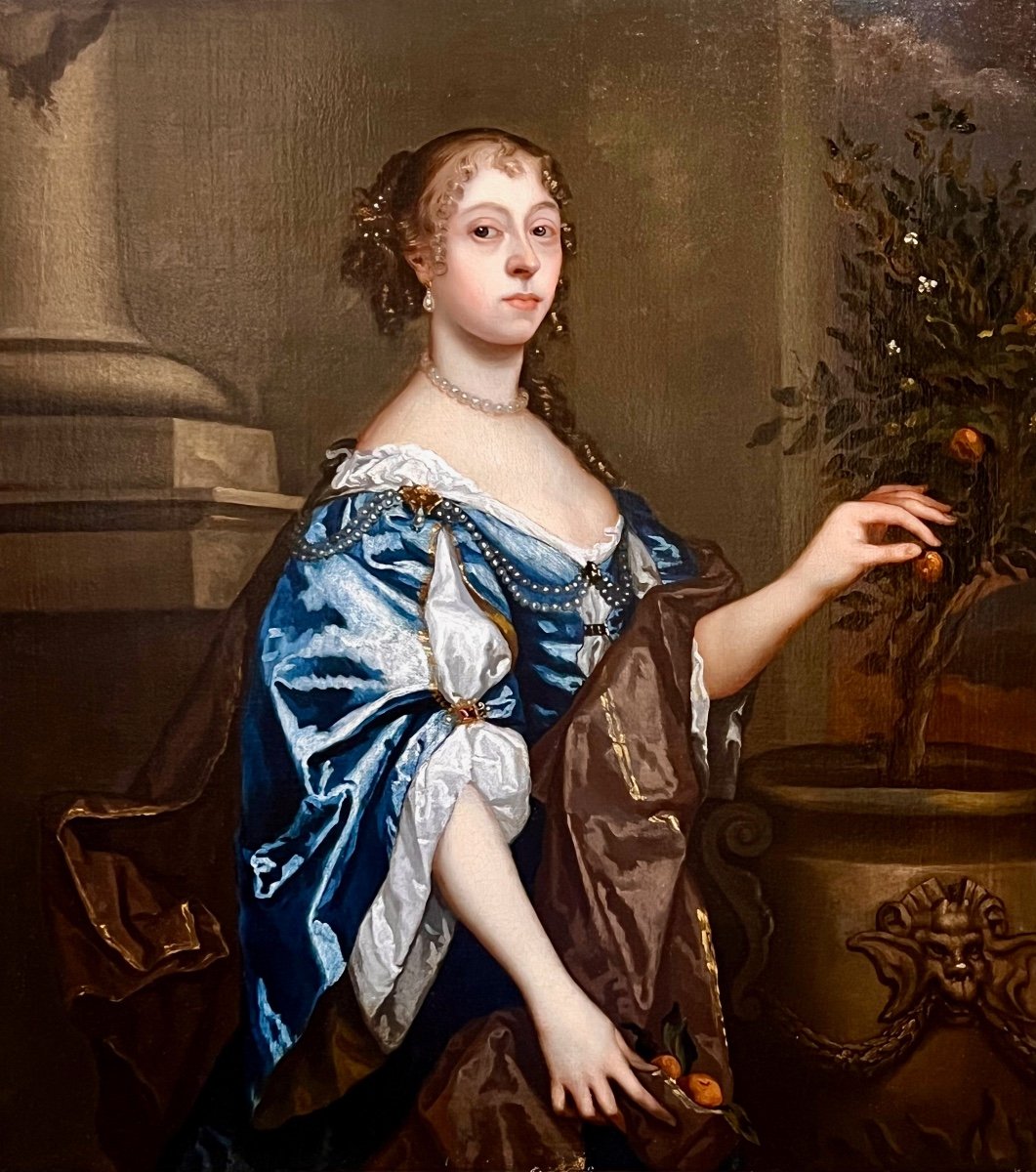 Portrait d'Une Dame Cueillant Des Oranges Vers 1655 - Cercle De Sir Peter Lely