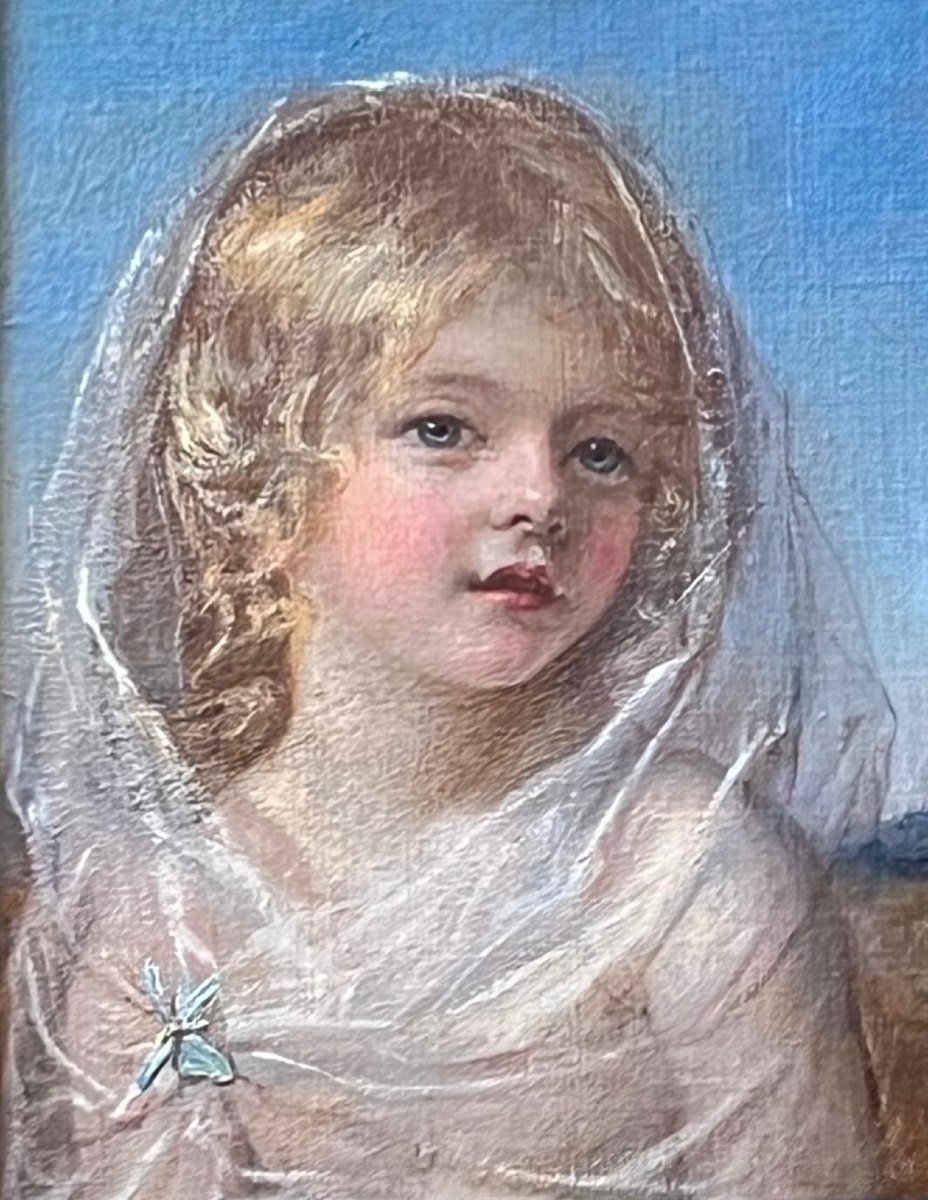  'Cupidon et Psyché'  - Une paire de portraits d'enfants à l'huile du 19ème siècle.-photo-3