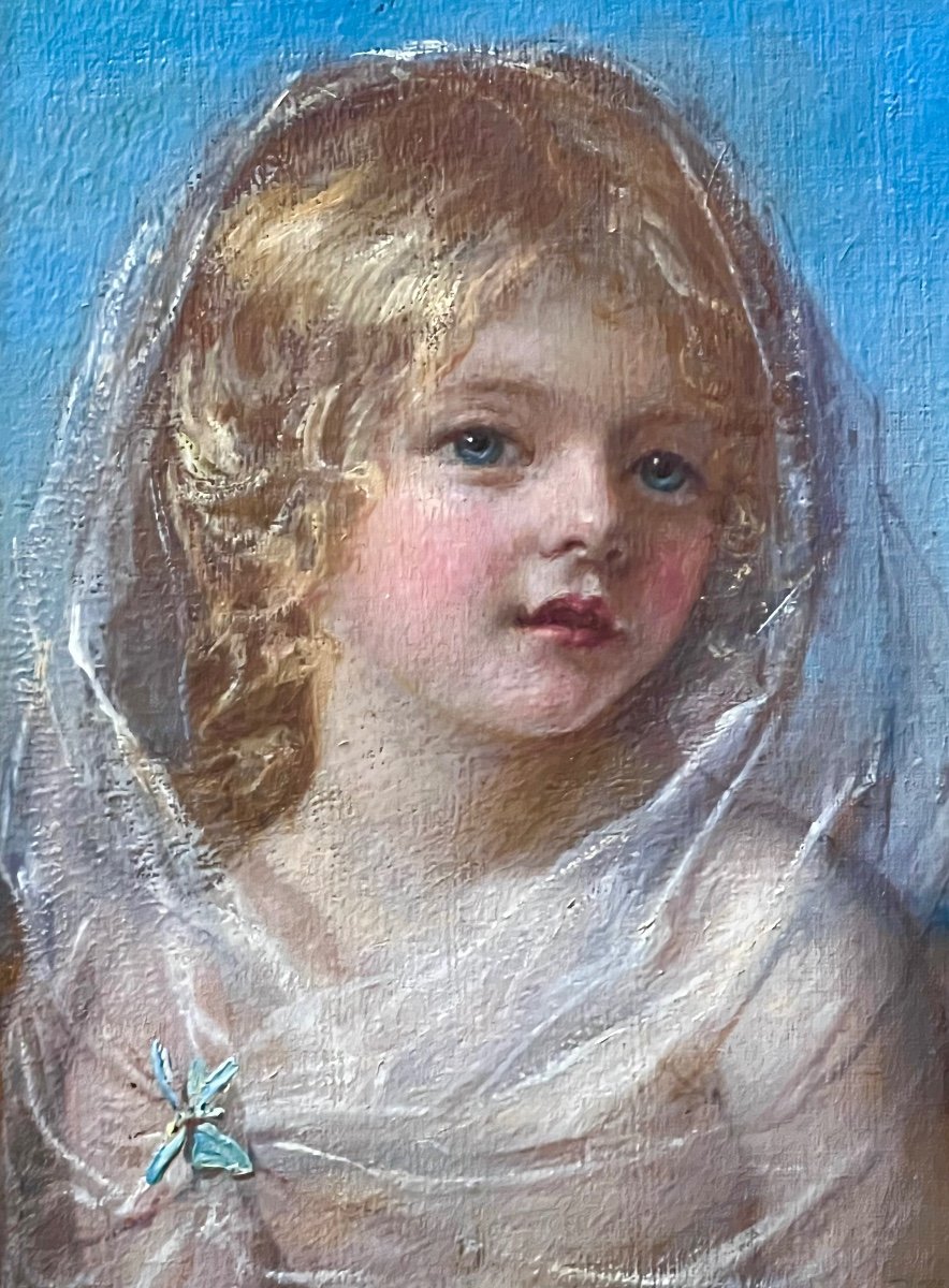  'Cupidon et Psyché'  - Une paire de portraits d'enfants à l'huile du 19ème siècle.-photo-4