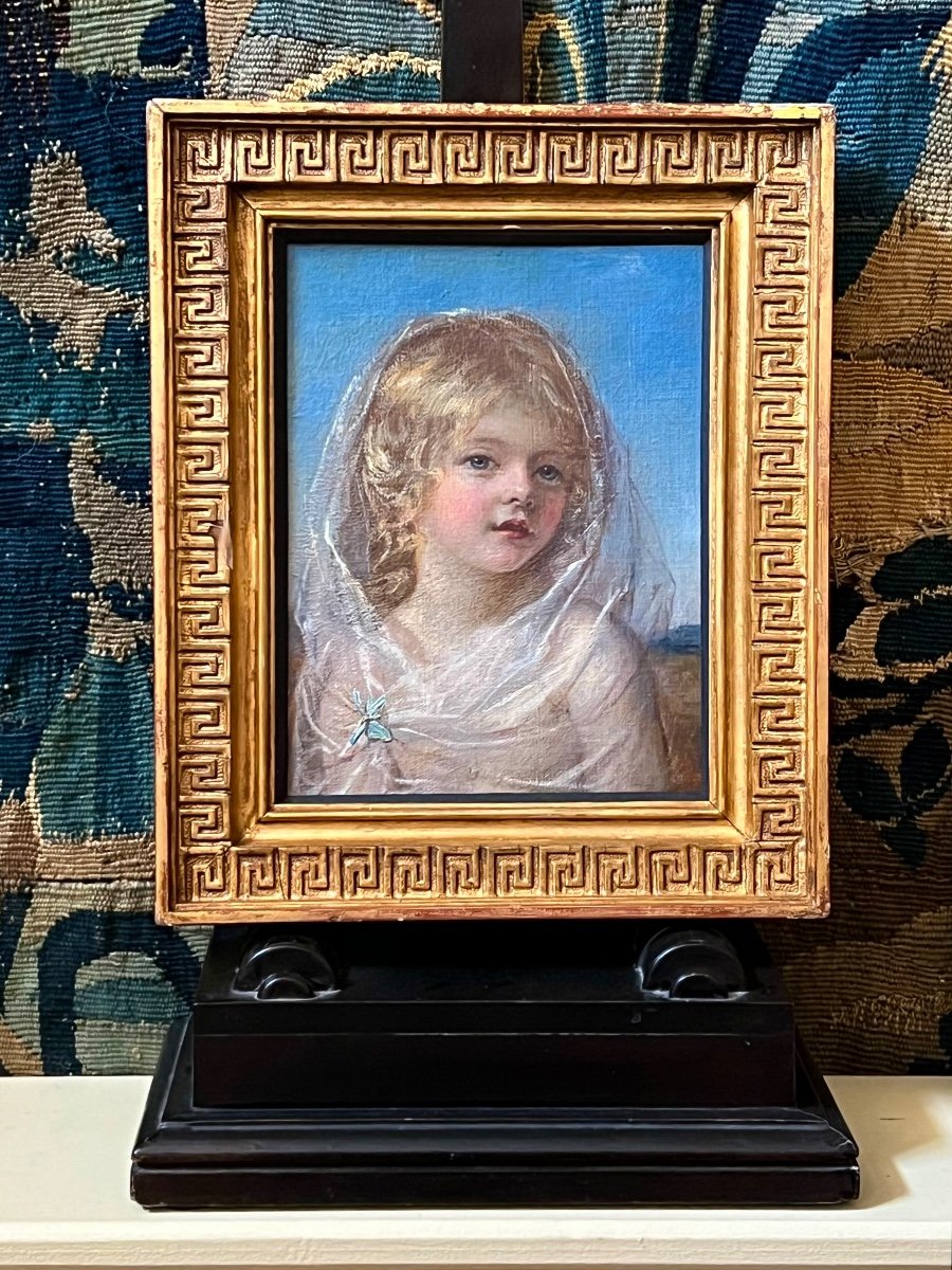  'Cupidon et Psyché'  - Une paire de portraits d'enfants à l'huile du 19ème siècle.-photo-6