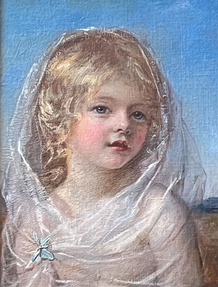  'Cupidon et Psyché'  - Une paire de portraits d'enfants à l'huile du 19ème siècle.-photo-8