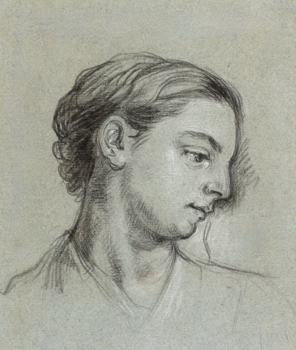 étude Du 18e Siècle d'Une Fille En Profil - William Hoare RA  (1707-1792)-photo-1