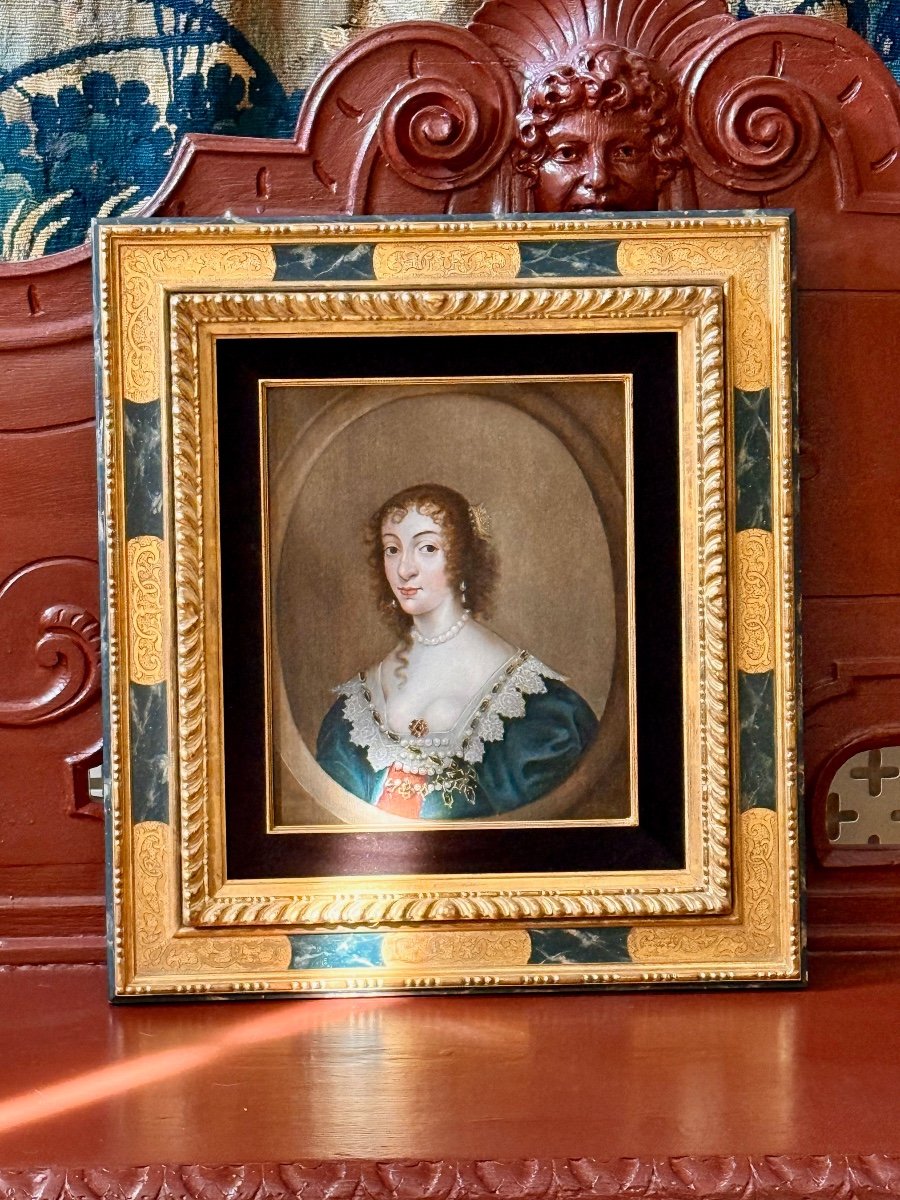 Van Dyck School - 17th Century Oil On Panel Portrait Of Queen Henrietta Maria -photo-7