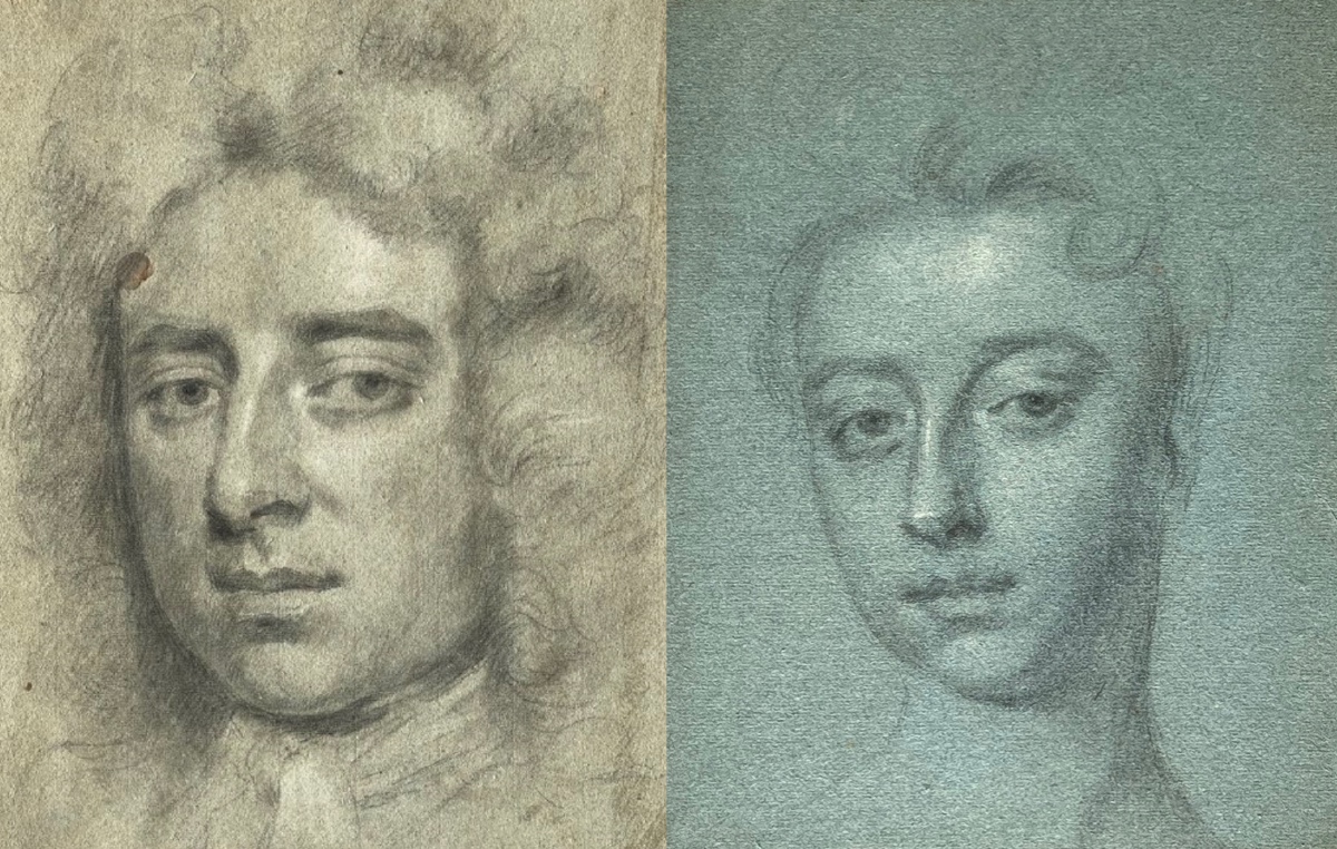 Study Of The Head Of A Gentleman And A Lady From The 17th Century By Michael Dahl 1659-1743