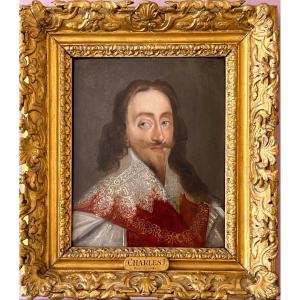 Portrait Huile Sur Panneau 17eme Siecle De Charles I - Par Henry Stone (1616-1653)