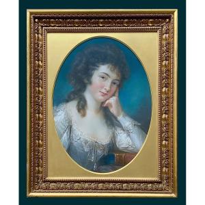 Portrait Au Pastel De Miss Mary Linwood Avec Un Livre Intitulé Da 'Vinci Sur La Peinture'