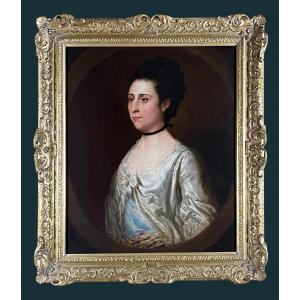 Huile Sur Toile XVIIIe Siecle Portrait De Dame - Cercle De Thomas Beach (1739-1806)