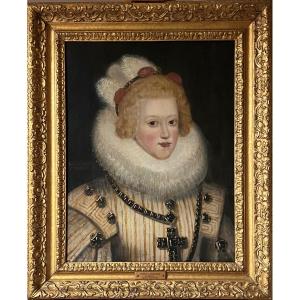 Oil On Panel From The 17th Century Portrait Of Marie-anne, Infanta Of Spain (1606-1646)