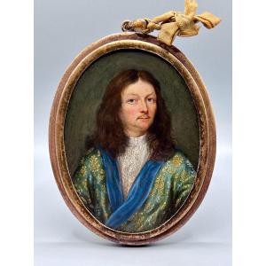 Huile Sur Cuivre Du 17ème Siècle Portrait Miniature d'Un Noble Homme