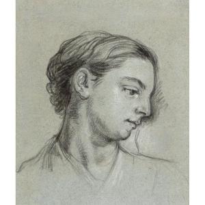 étude Du 18e Siècle d'Une Fille En Profil - William Hoare RA  (1707-1792)