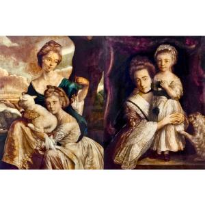 Comtesse Spencer et Lady Georgiana et les soeurs  Bradshaw - Une paire de Mezzotinites