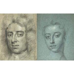 Study Of The Head Of A Gentleman And A Lady From The 17th Century By Michael Dahl 1659-1743