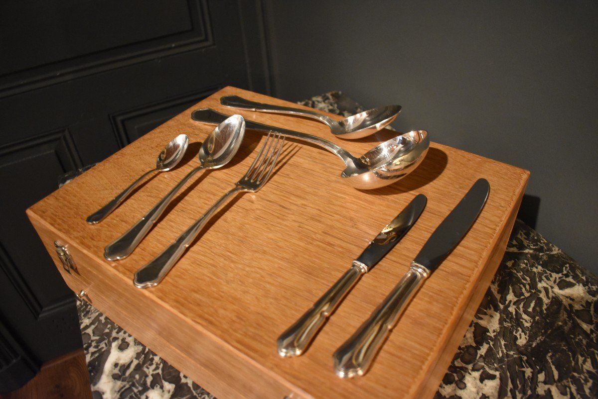 Cutlery Set In Silver Metal “contours” Model Of 62 Pieces-photo-5