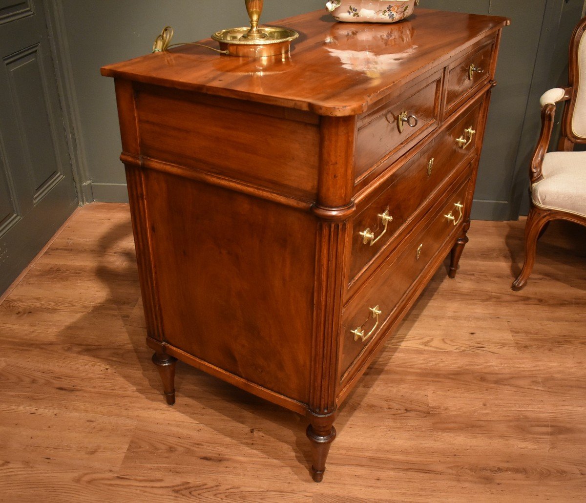 Louis XVI Style Chest Of Drawers In Walnut-photo-6