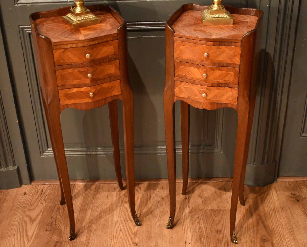 Pair Of Small Marquetry Bedside Tables-photo-2