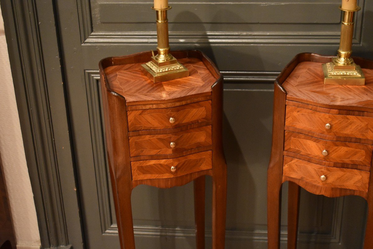 Pair Of Small Marquetry Bedside Tables-photo-4