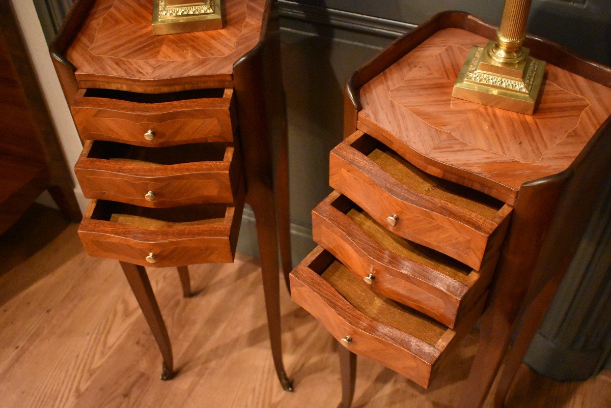 Pair Of Small Marquetry Bedside Tables-photo-2