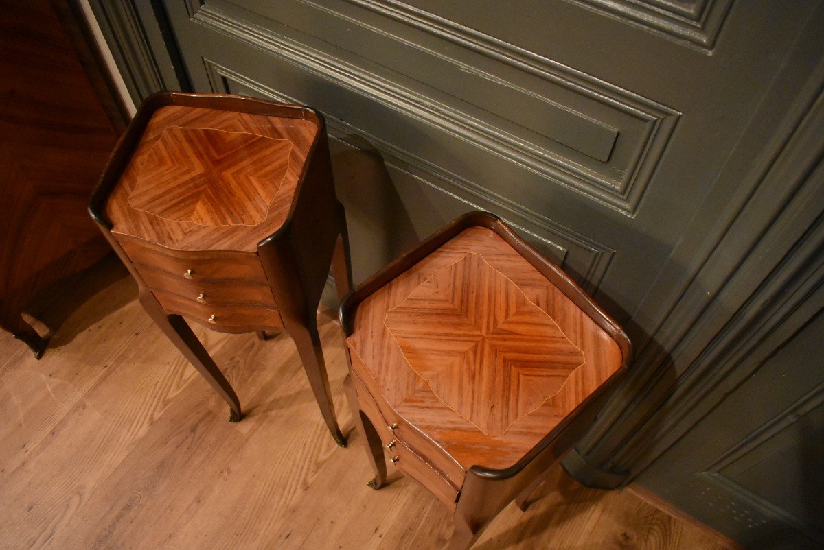 Pair Of Small Marquetry Bedside Tables-photo-3