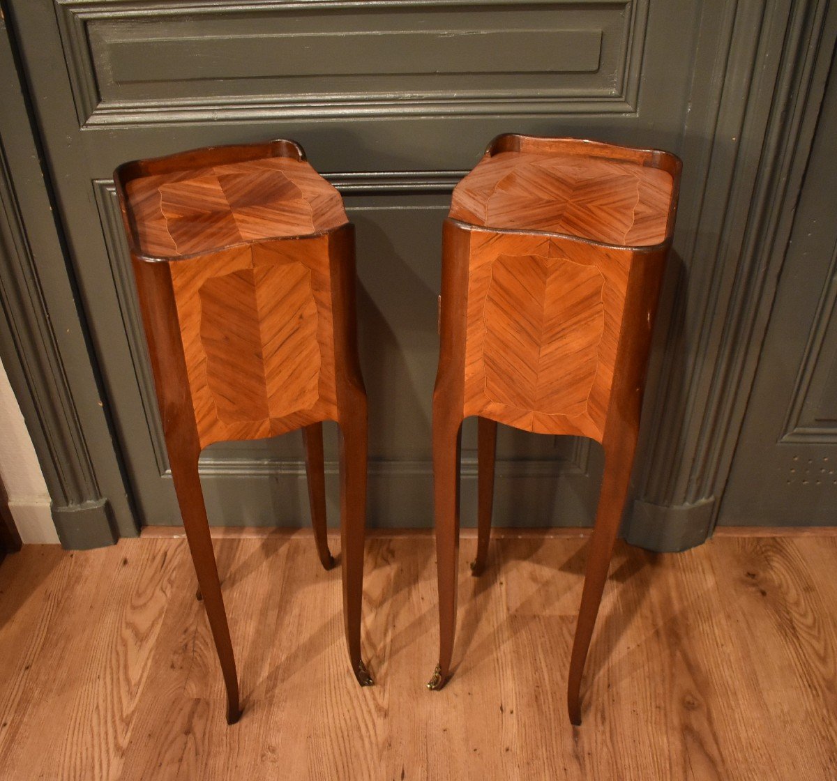 Pair Of Small Marquetry Bedside Tables-photo-4