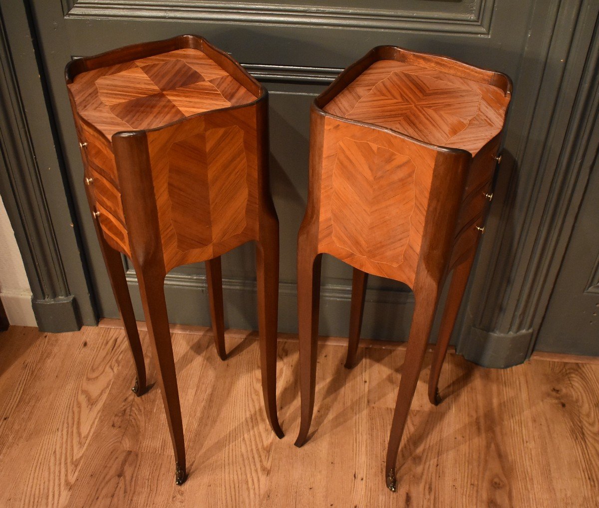 Pair Of Small Marquetry Bedside Tables-photo-6