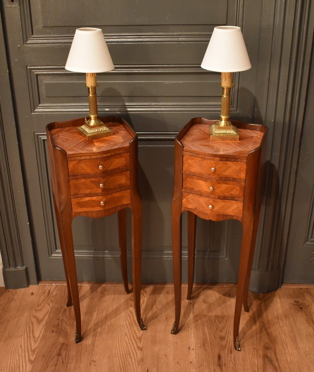 Pair Of Small Marquetry Bedside Tables