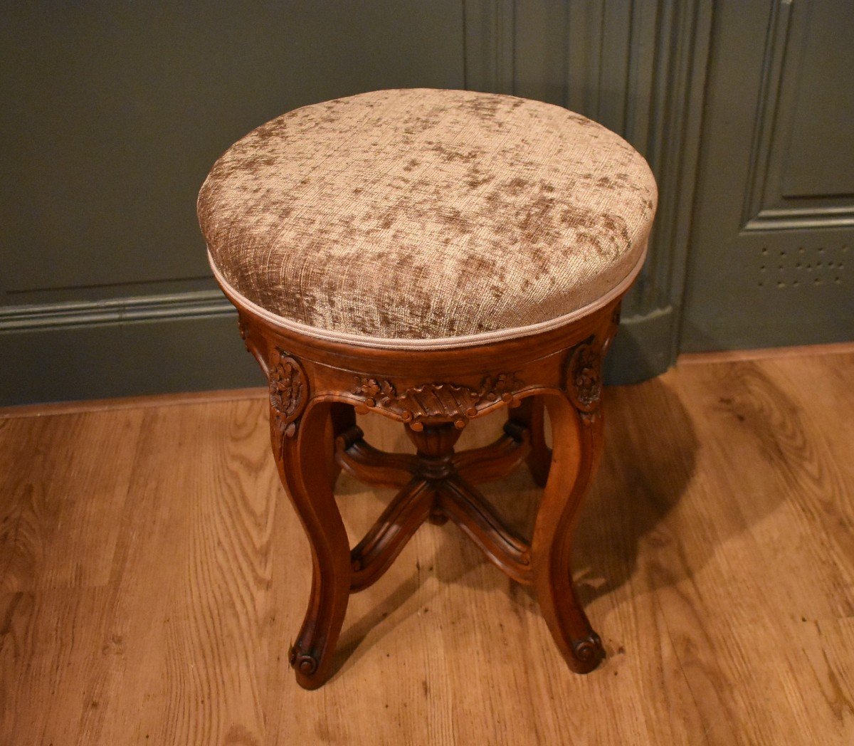 Tabouret Rond En Noyer-photo-2