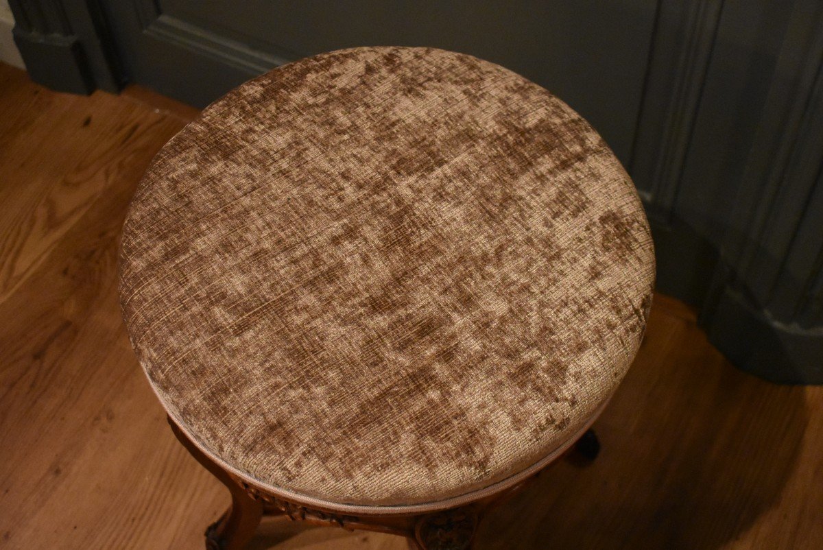 Tabouret Rond En Noyer-photo-3