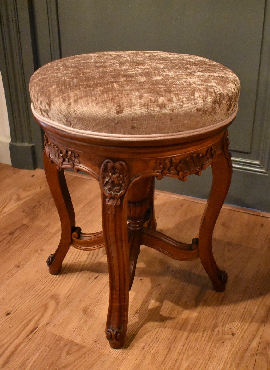 Tabouret Rond En Noyer-photo-4