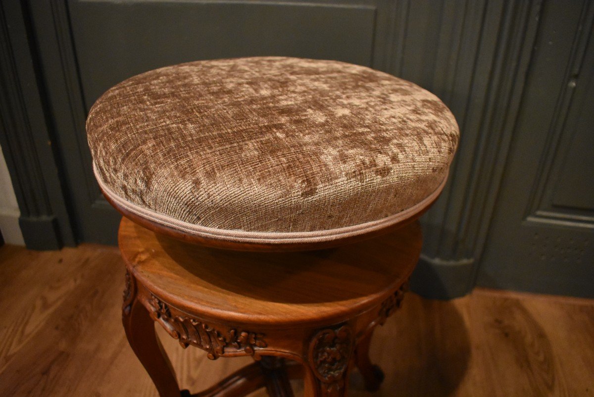 Tabouret Rond En Noyer-photo-2