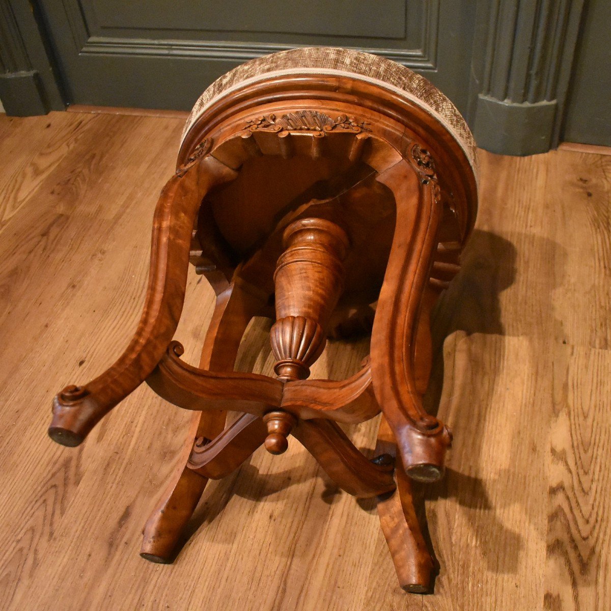 Tabouret Rond En Noyer-photo-3