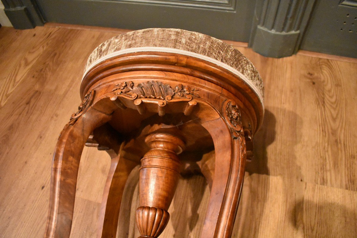 Tabouret Rond En Noyer-photo-4