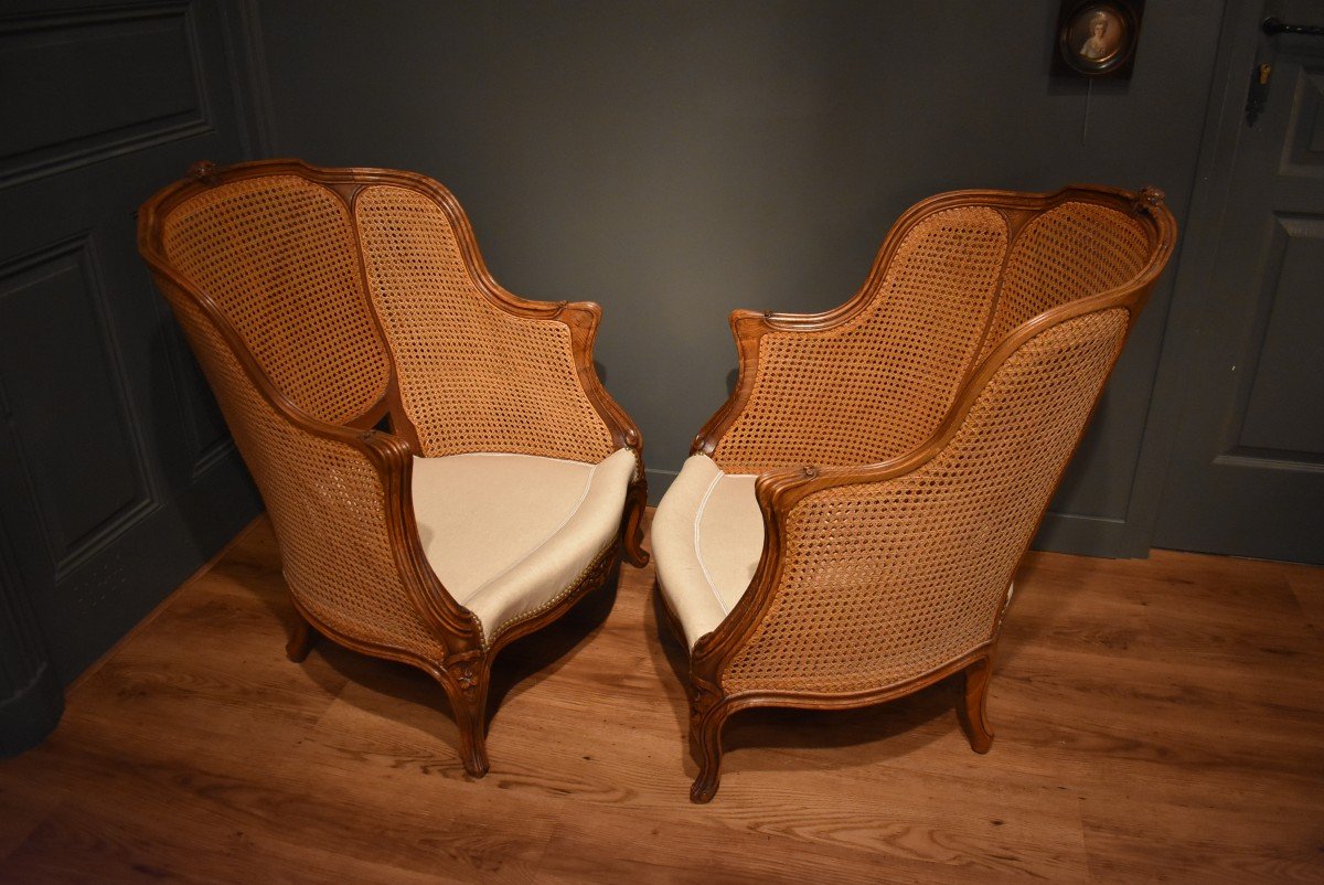 Pair Of Louis XV Style Caned Bergeres-photo-3