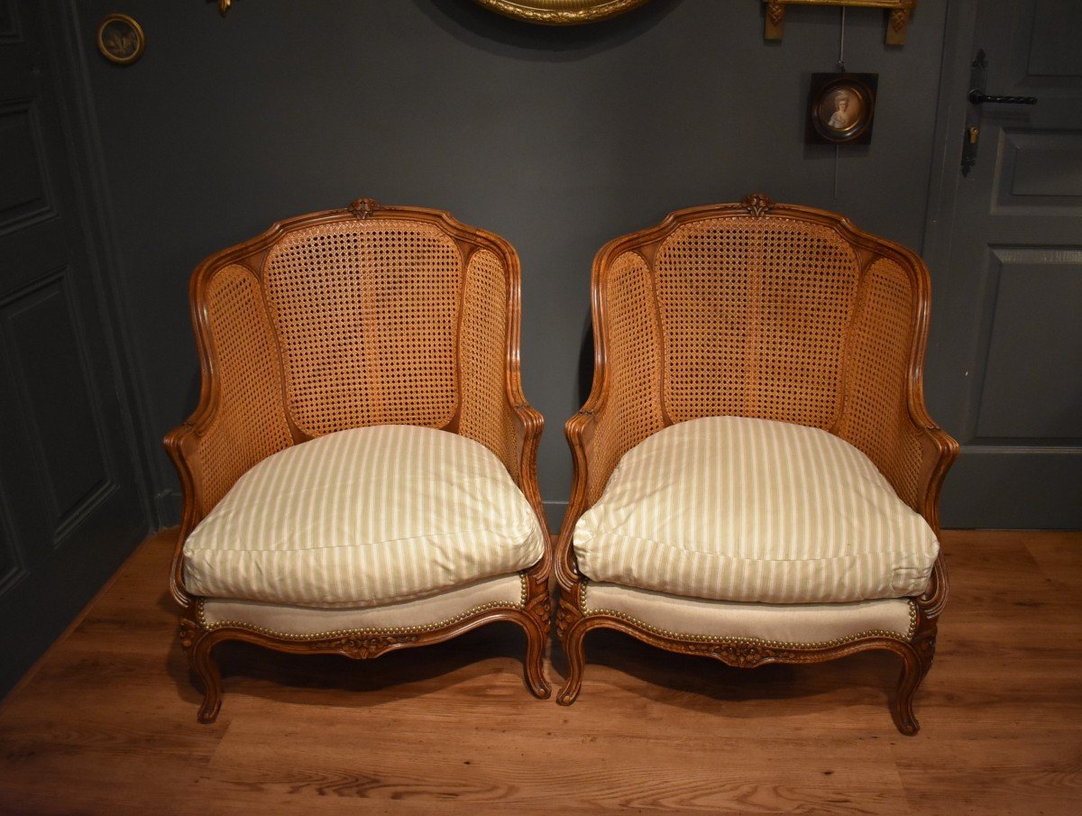 Pair Of Louis XV Style Caned Bergeres