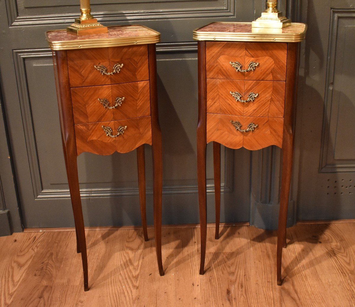 Pair Of Small Marquetry Bedside Tables-photo-2