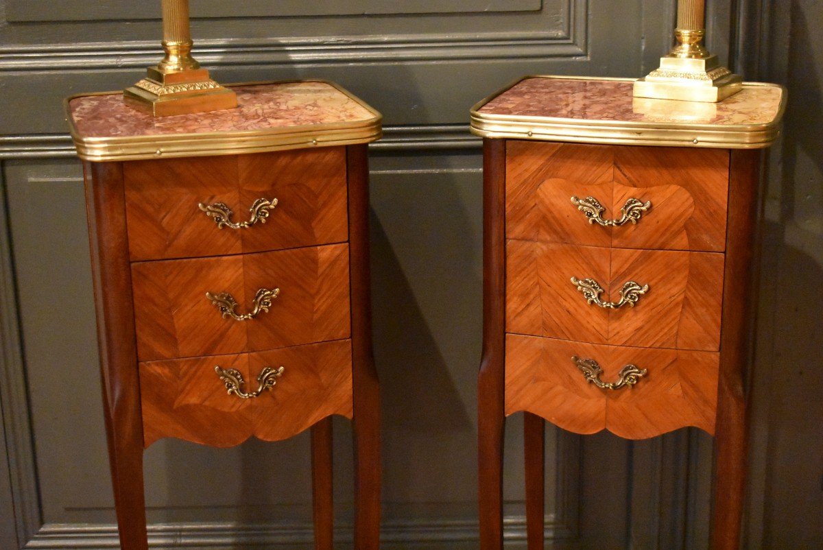 Pair Of Small Marquetry Bedside Tables-photo-3