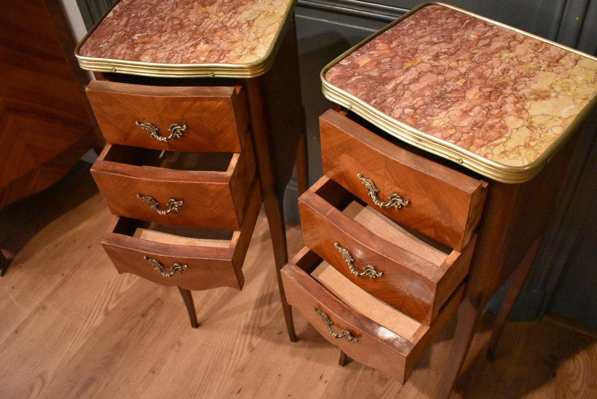 Pair Of Small Marquetry Bedside Tables-photo-3