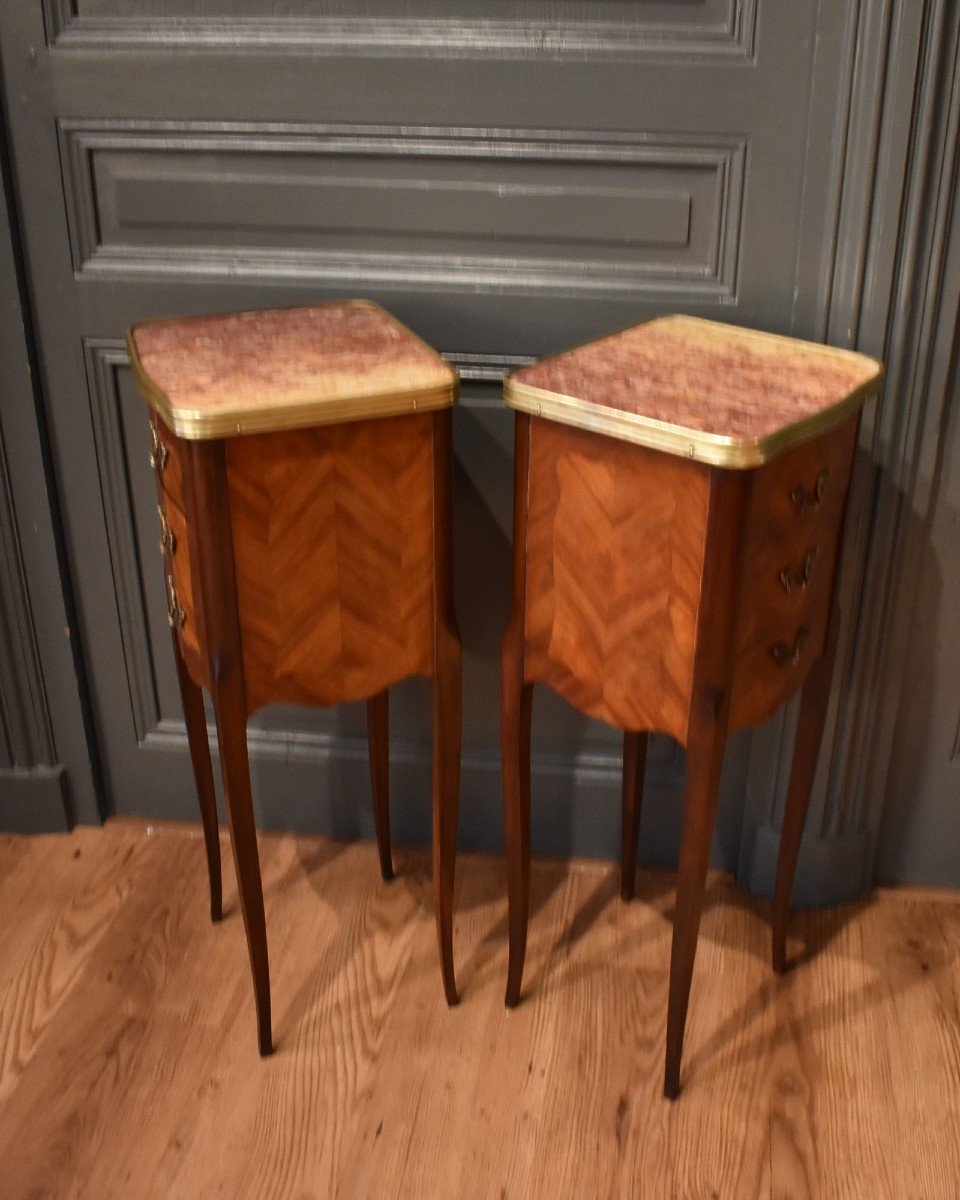 Pair Of Small Marquetry Bedside Tables-photo-6